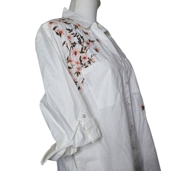 Gloria Vanderbilt Embroidered Button Down Shirt‎ White Pink Floral Womens Large - Picture 4 of 12
